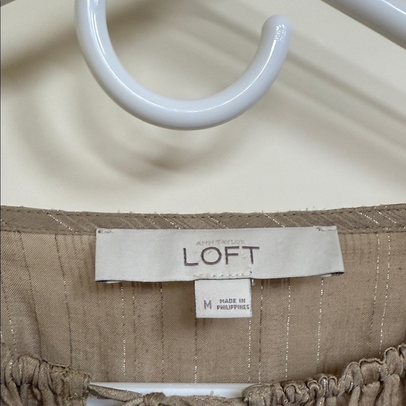 LOFT Taupe Blouse with Tie Neck - Picture 2 of 12